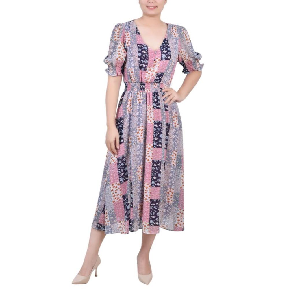 NY Collection Petite Short Puff Sleeve Chiffon Dress